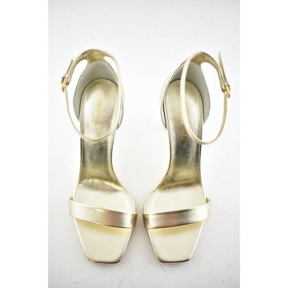 Saint Laurent Amber 85 Platino Gold Leather Ankle Strap Sandal Pump Heel 36.5 - Picture 7 of 11